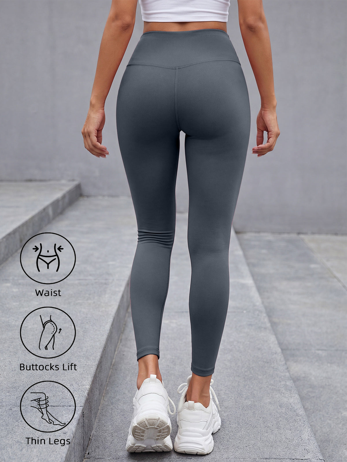 Fleece Lined Tummy Control Leggings - Dark Gray