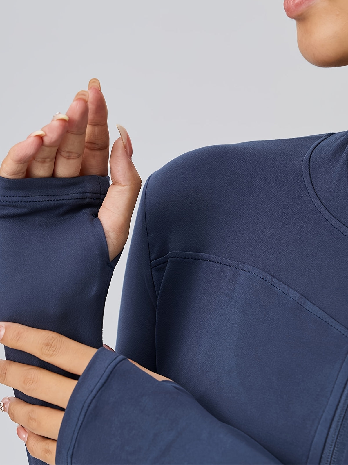 Slim Fit Cropped Zip Running Jacket - Navy