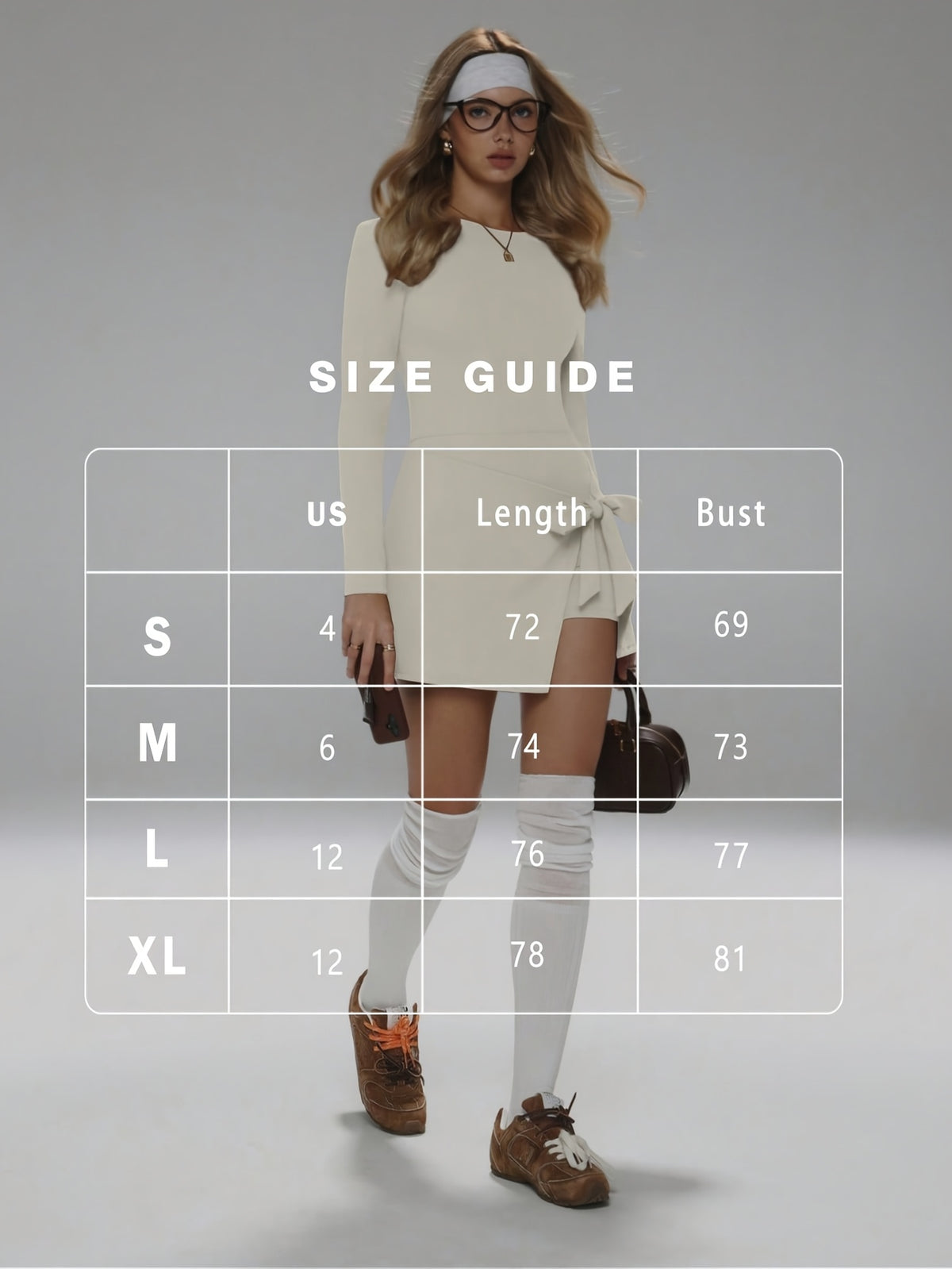 Tie-Front Asymmetric Hem Long Sleeve Dress - Apricot