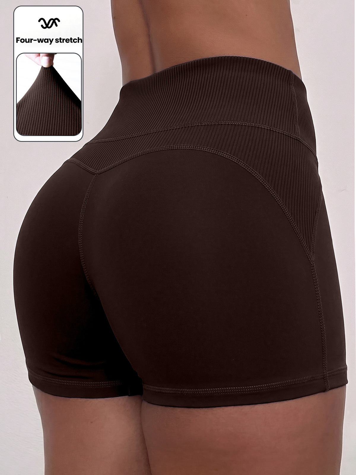 Ribbed 3D Lift High Waist Shorts - Espresso