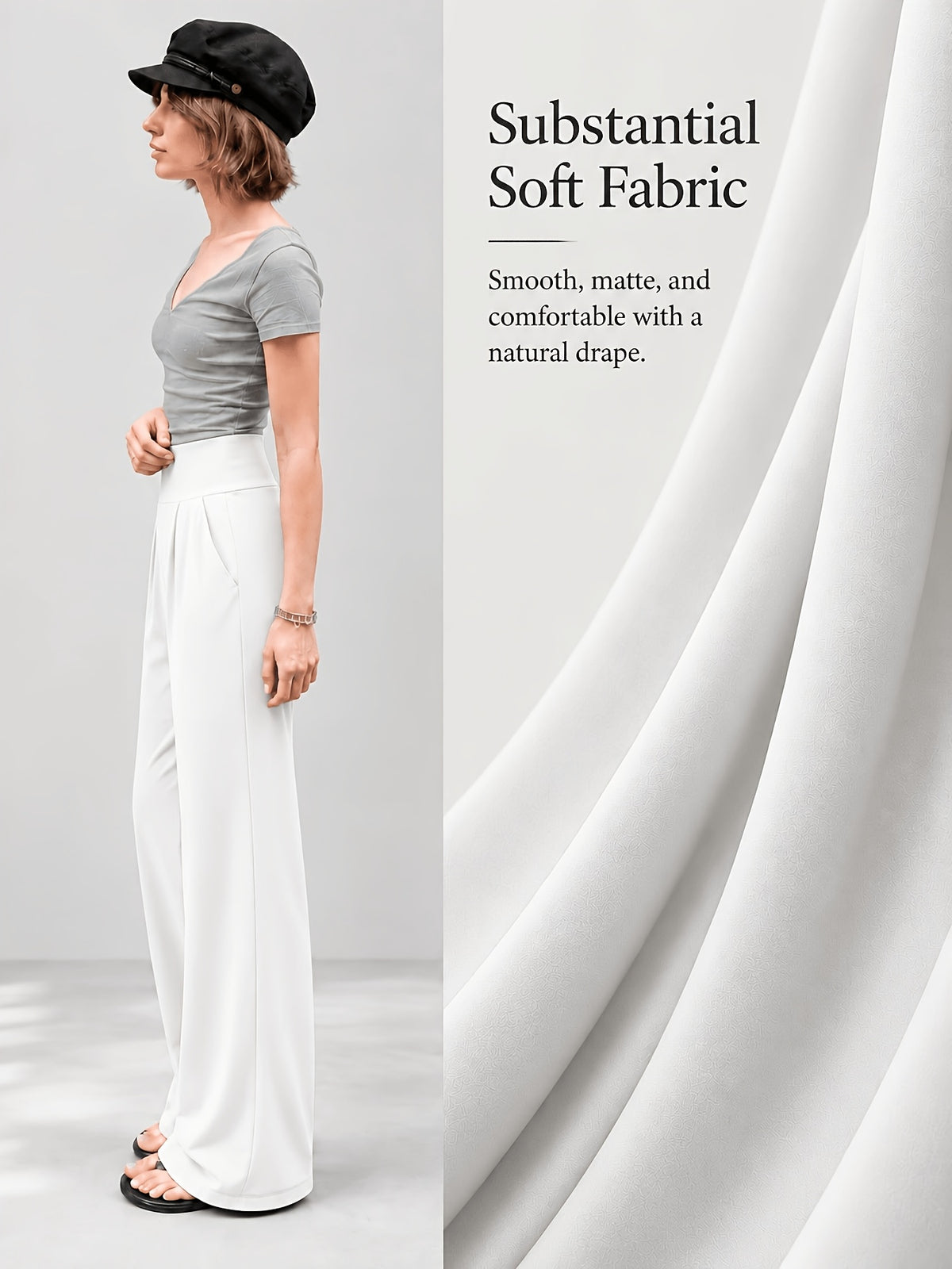 Front Pleat Straight Leg Yoga Pants - White