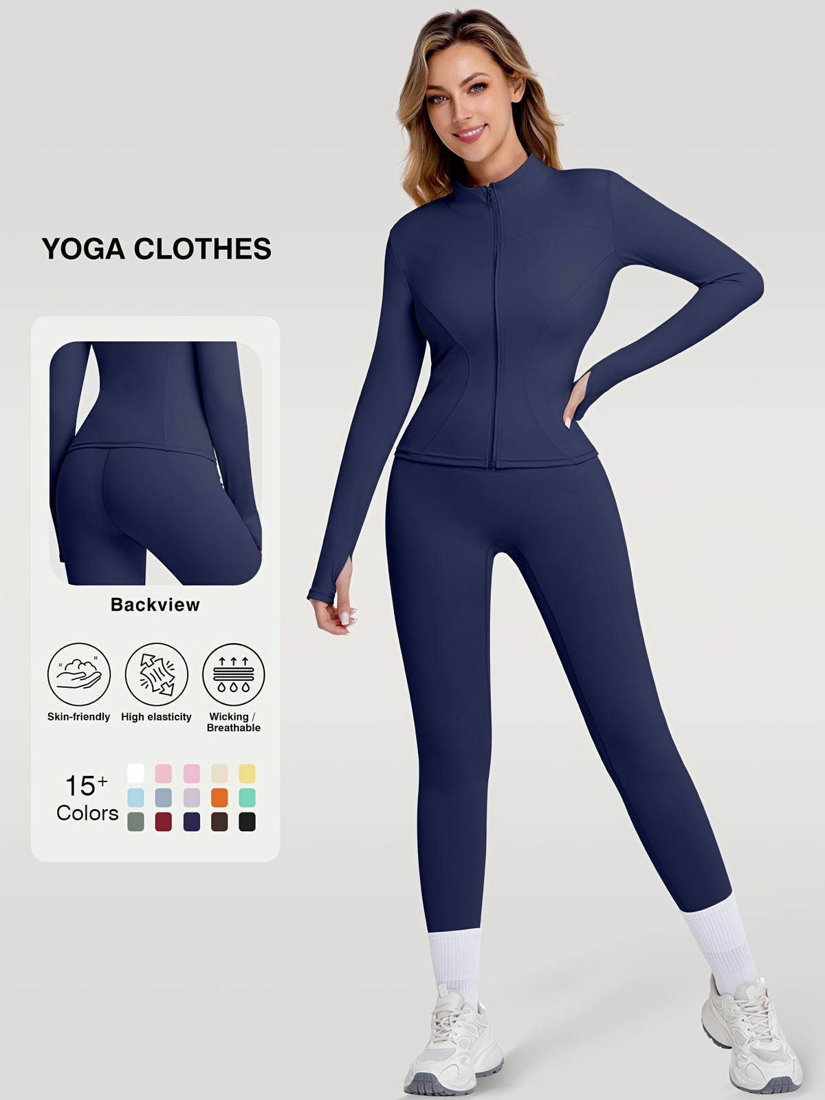Figure Hugging Jacket & Pants Set - Blue