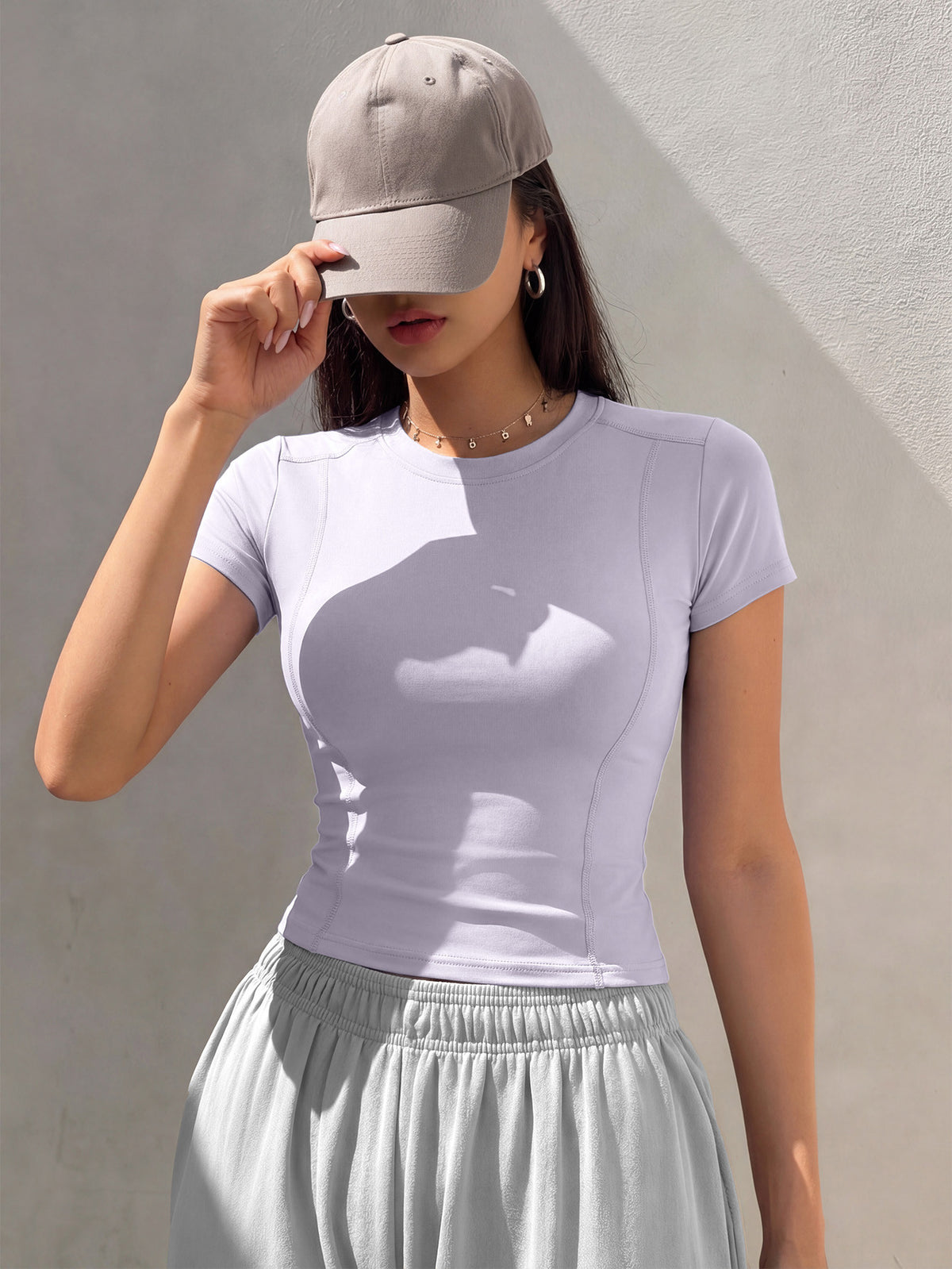 Slim Fit Round Neck Sports Tee - Light Purple