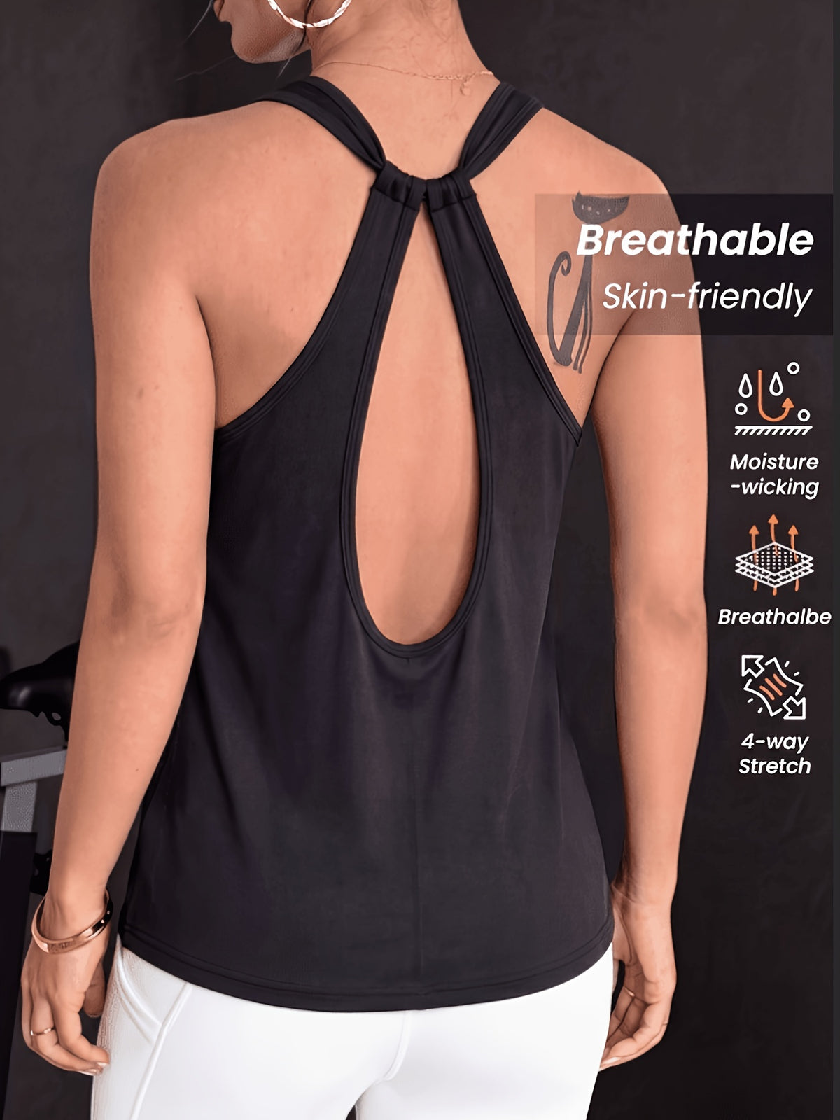 Keyhole Twist Back Tank - Black