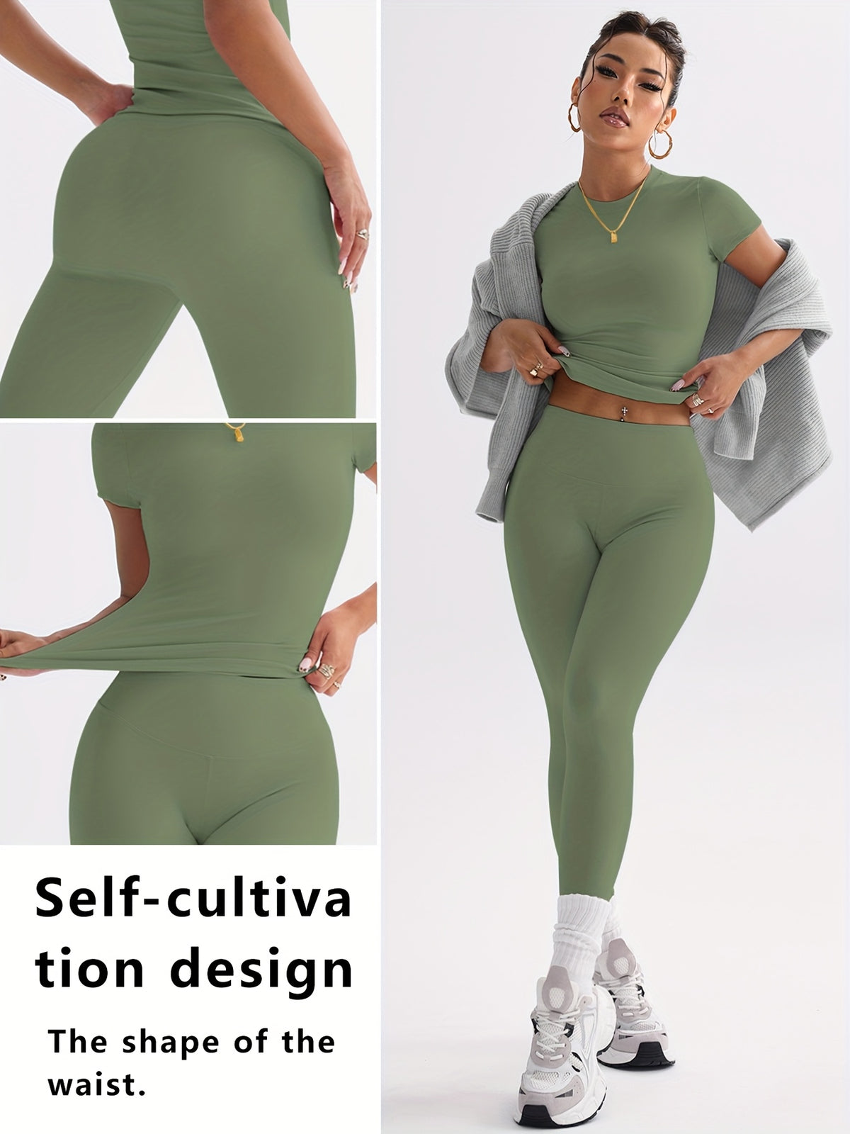 Cropped Tee & Leggings Set - Fern Green