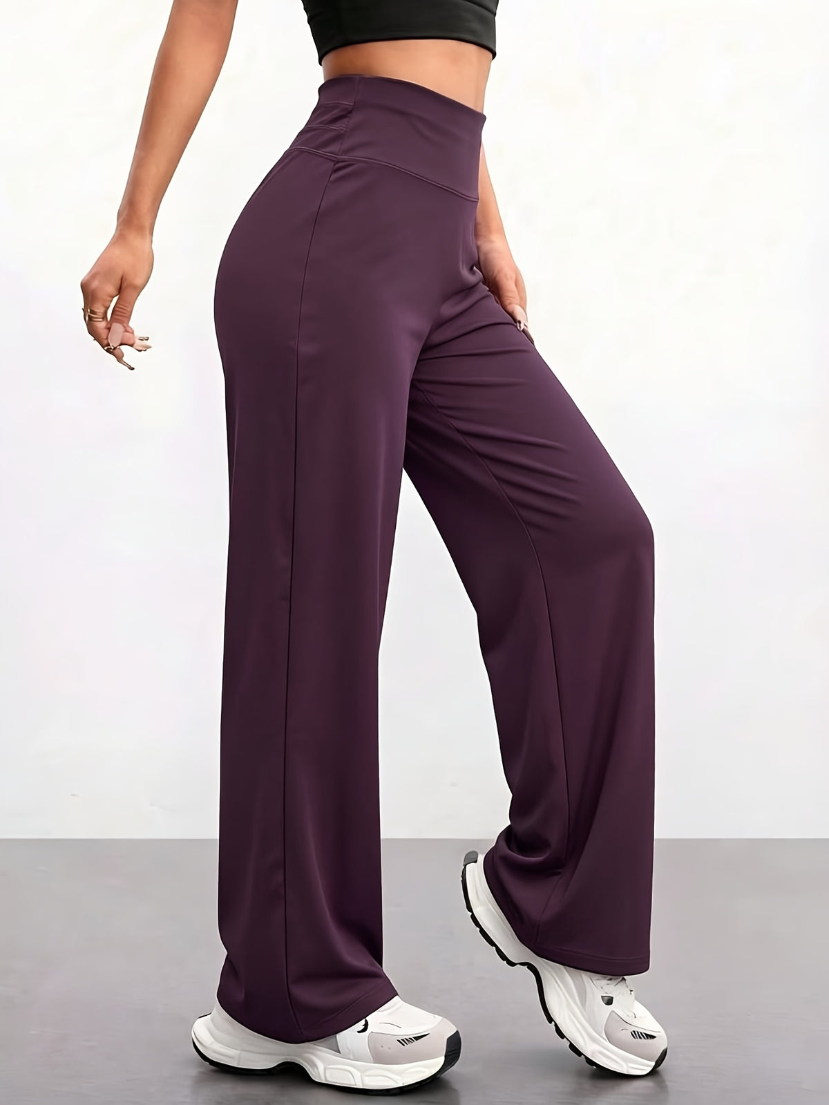 Wide Band Draped Straight Leg Pants - Deep Purple