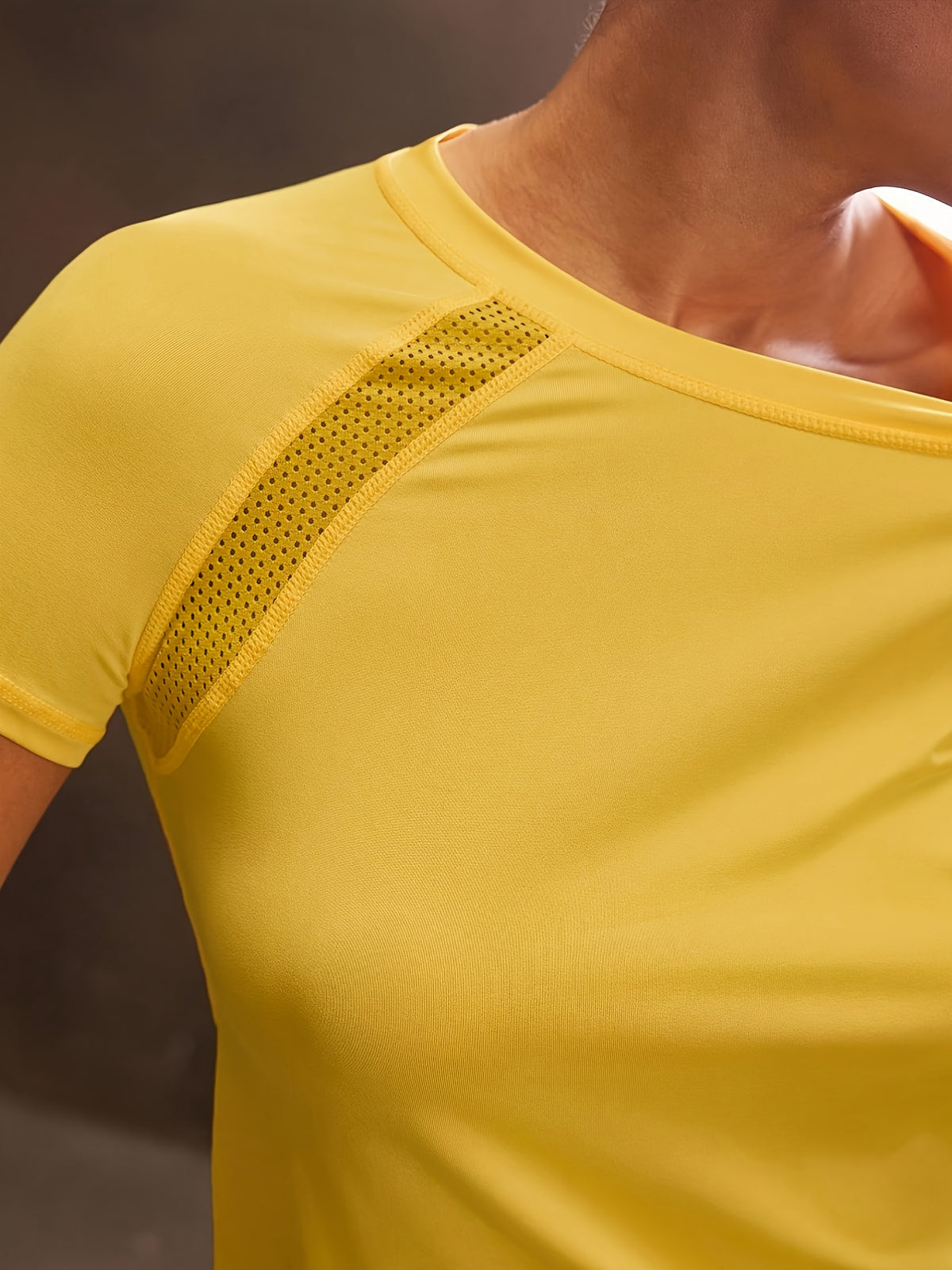 Mesh Spliced Quick-Dry Sports Tee - Lemon Yellow