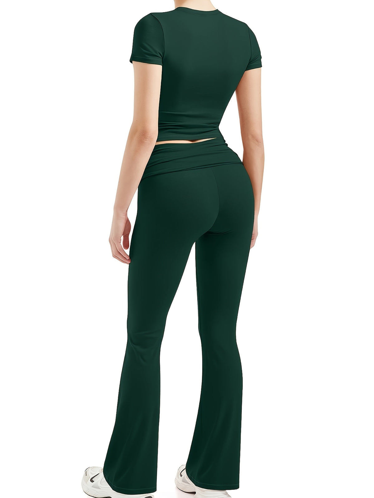 Short Sleeve Crop Top & Wide Leg Pilates Set - Dark Green
