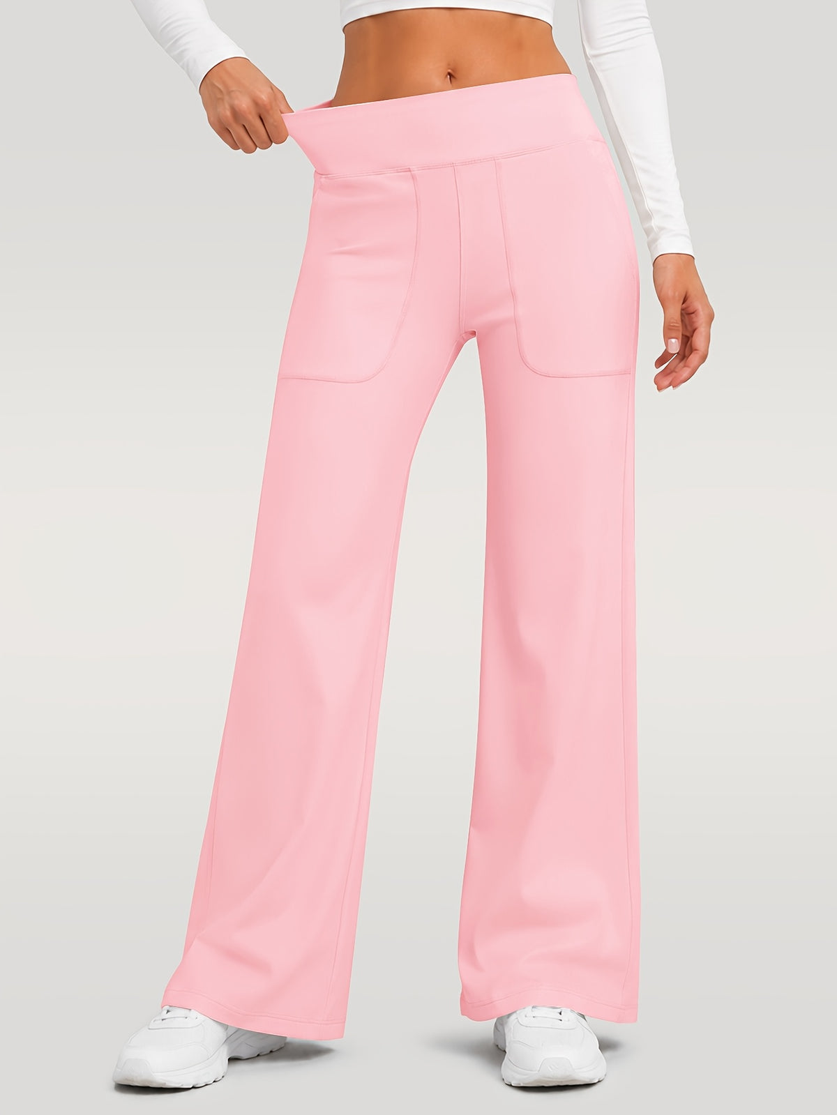 Draped Wide Leg Pocket Pants - Pink