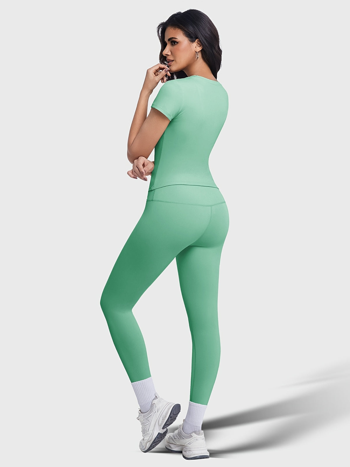 Crew Neck Tee & Leggings Set - Mint Green