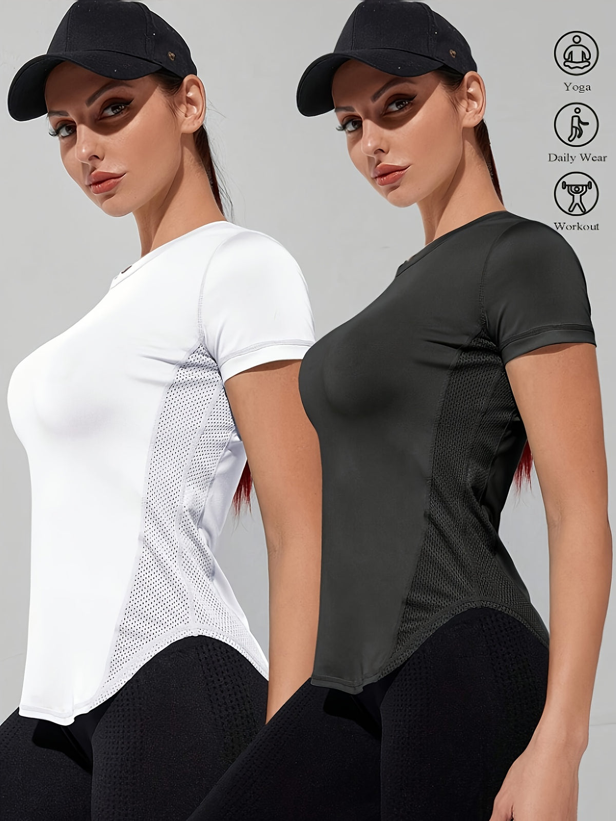 2 Pack Mesh Panel Sports Tees - Black & White