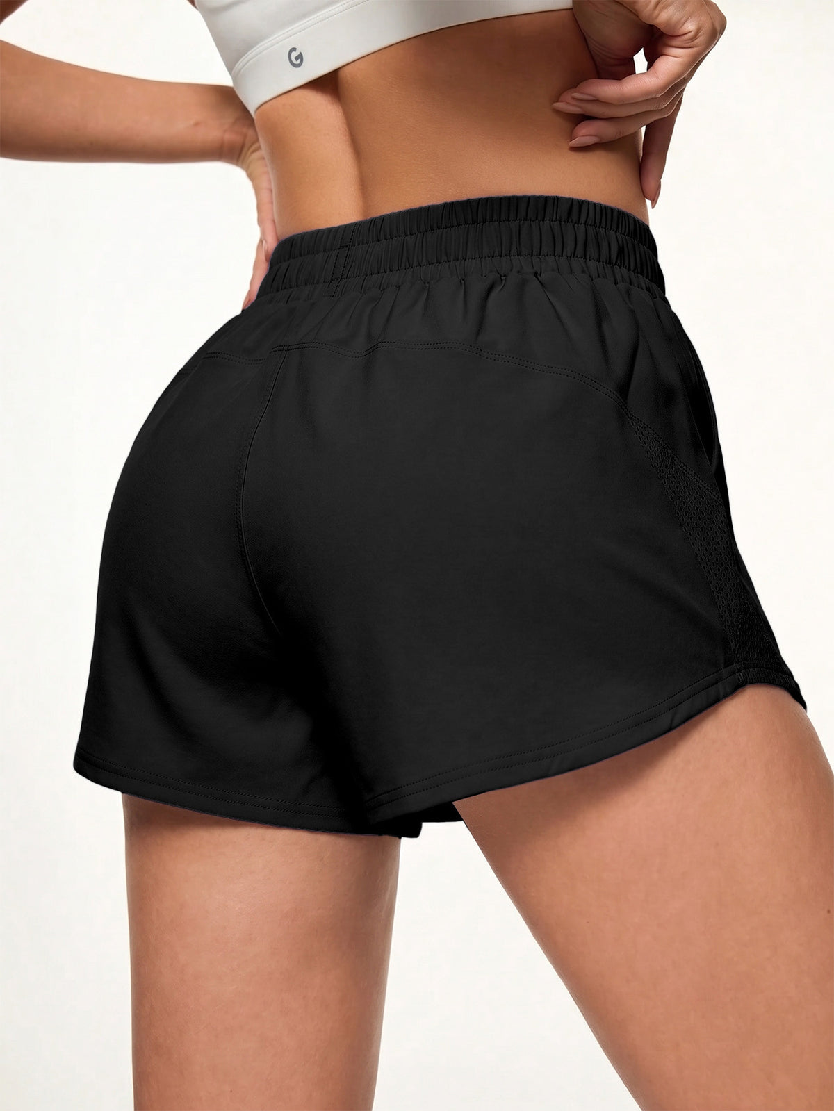 Split Hem Mesh Pocket Running Shorts - Black