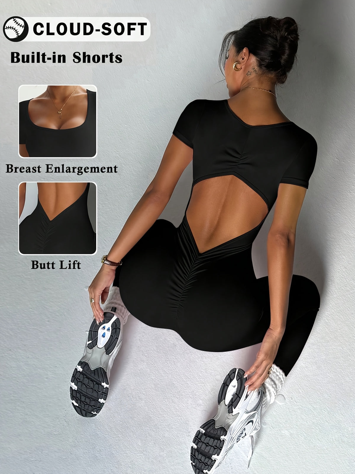 Open Back Full Length Bodysuit - Black