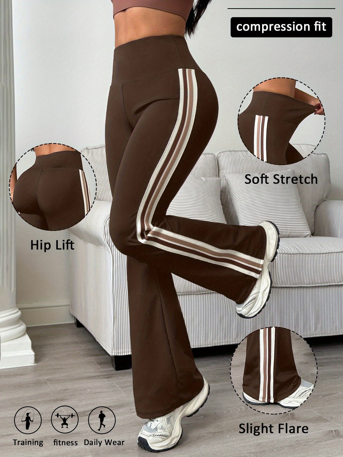 Striped Flare Pants - Dark Brown
