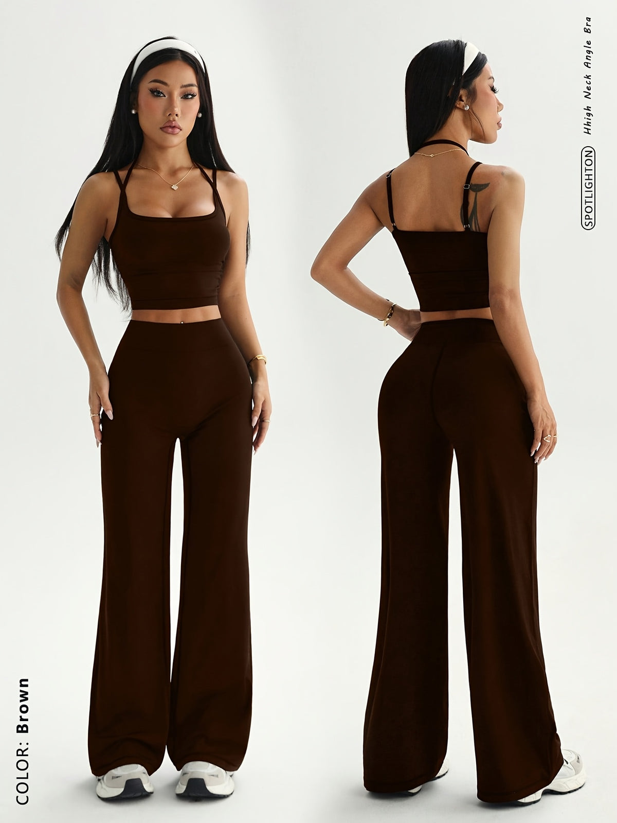 Camisole & Wide Leg Pants Set - Dark Brown