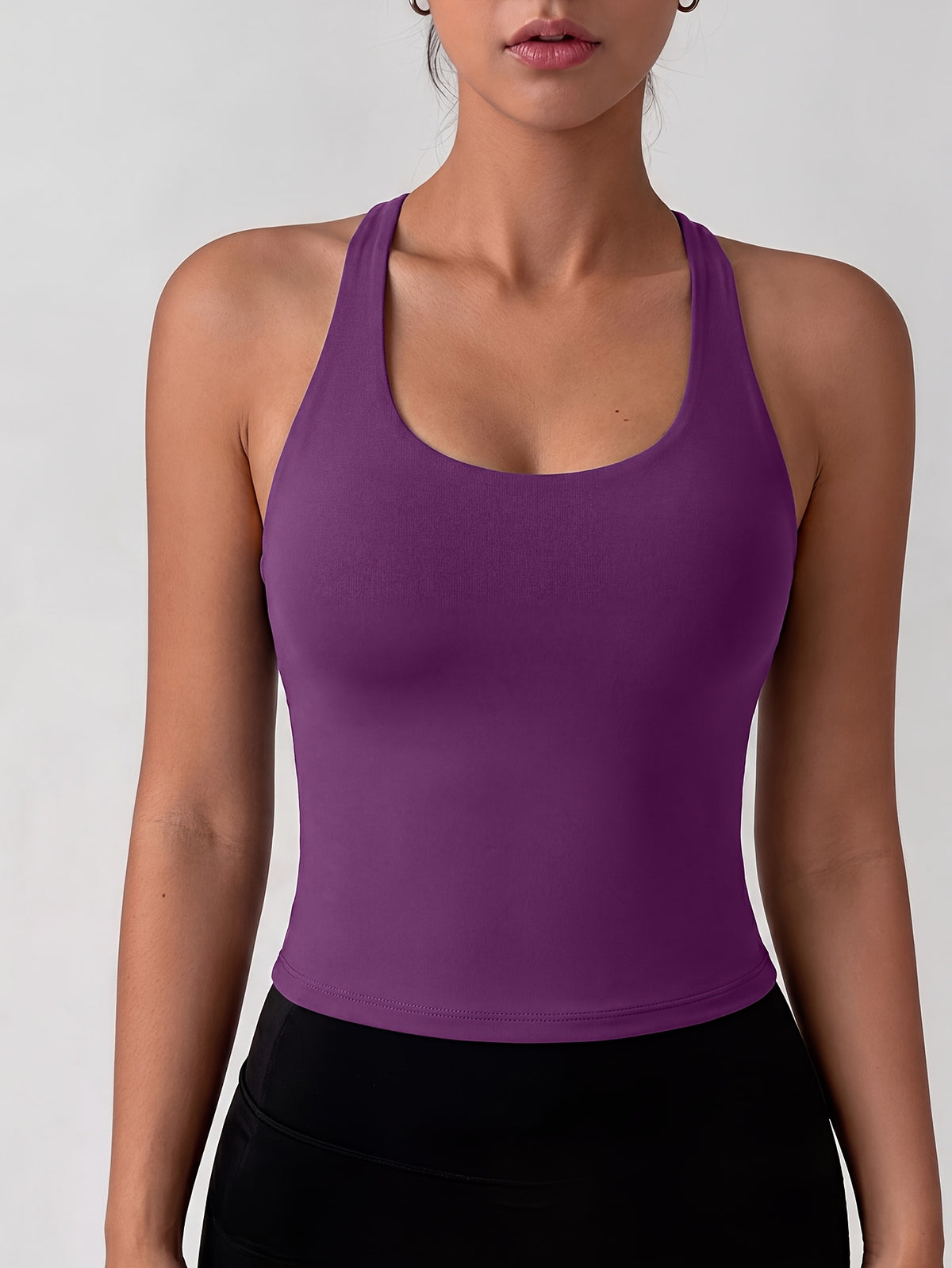 Halter Neck Cross Padded Yoga Top - Purple