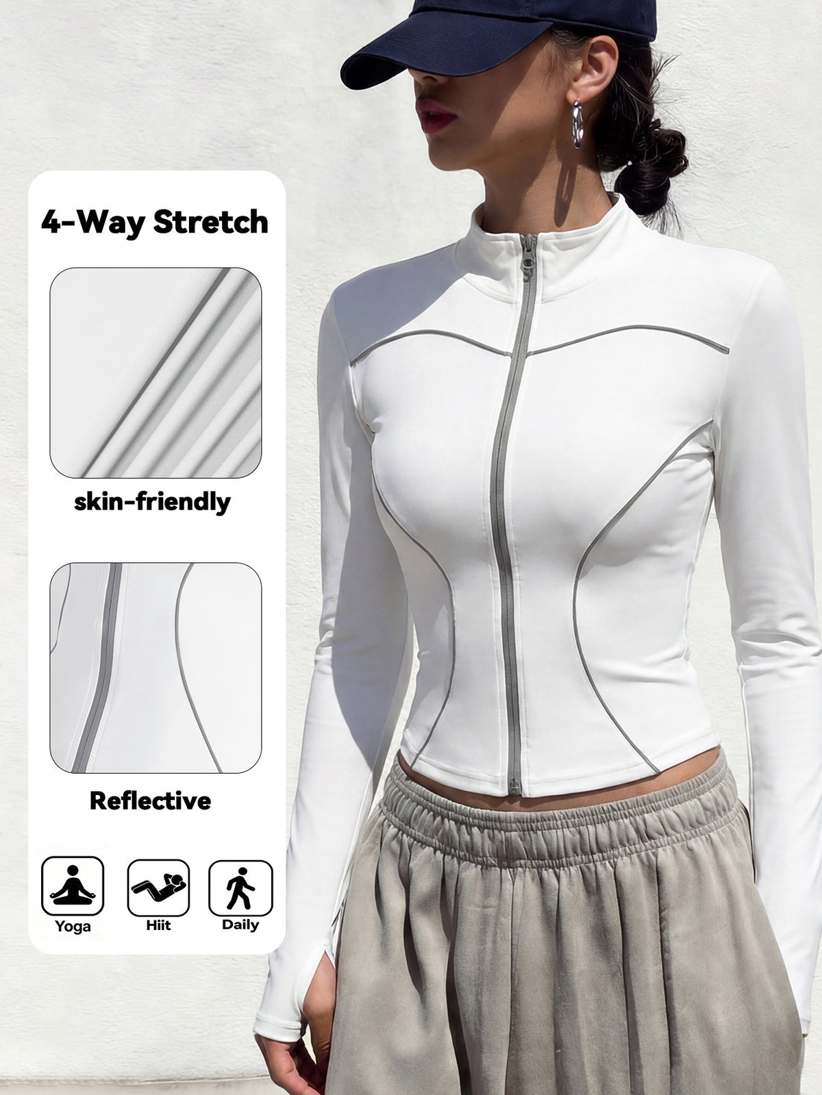 Reflective Stripe Stand Collar Jacket - White