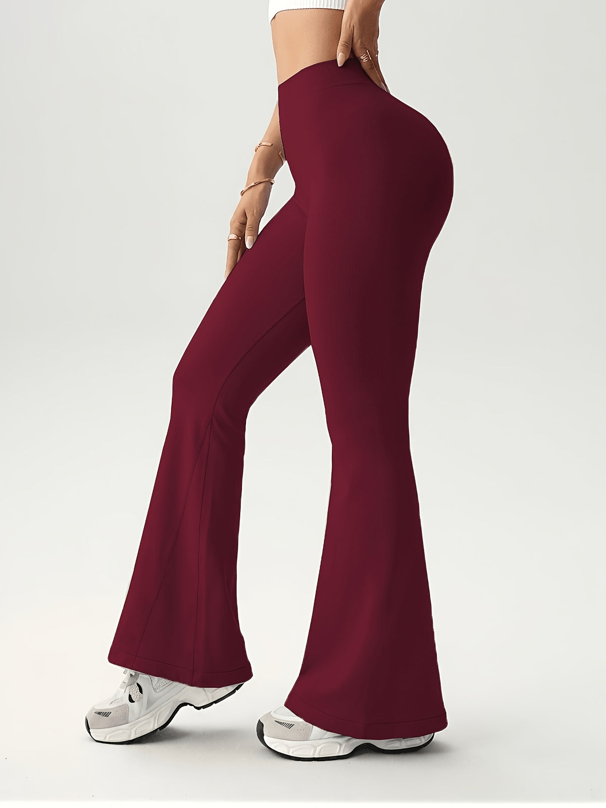 V Waist Flare Pants - Burgundy