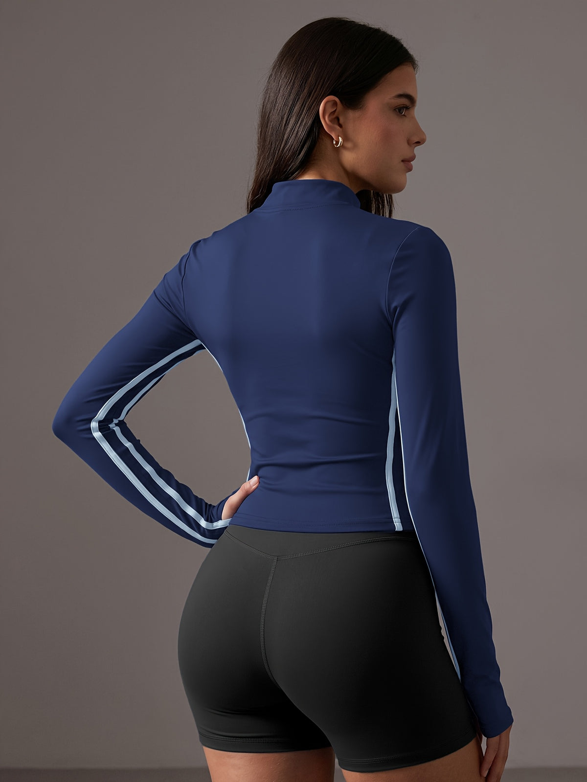 Long Sleeve Full Zip Yoga Jacket - Navy