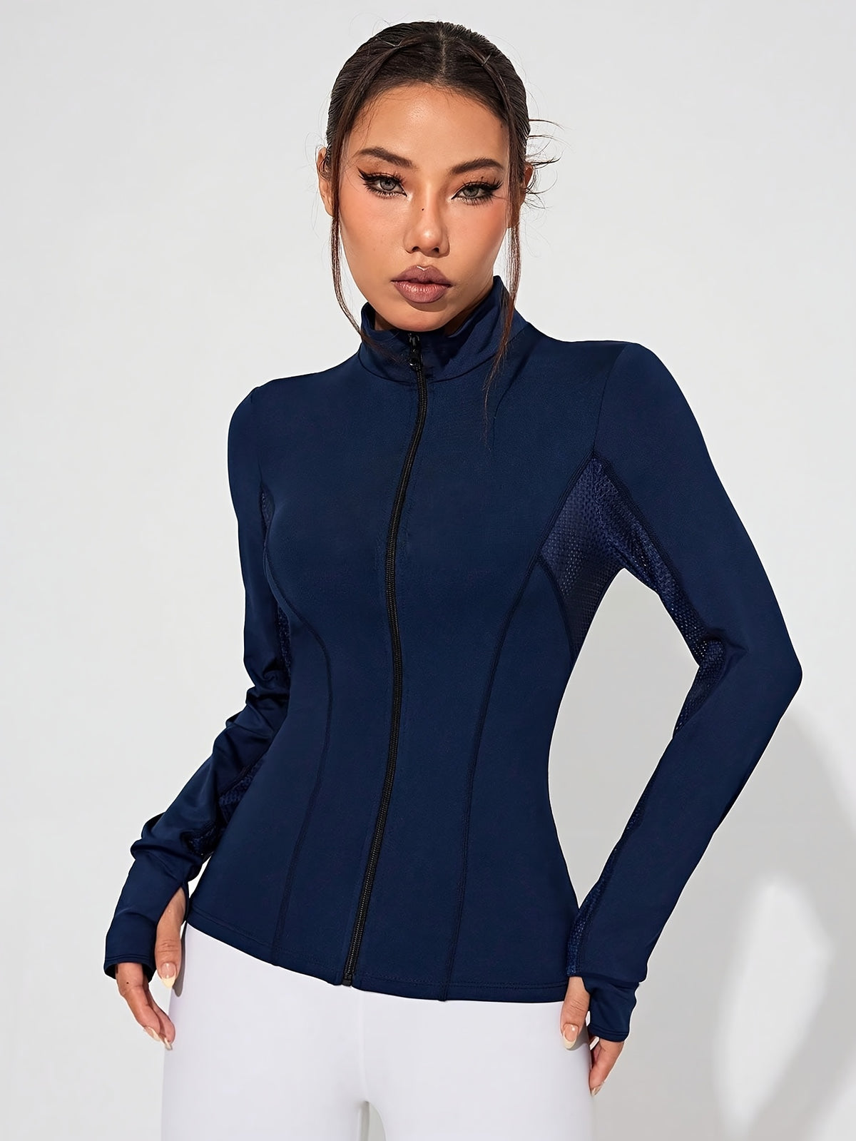 Reflective Letter Mesh Thumbhole Jacket - Navy
