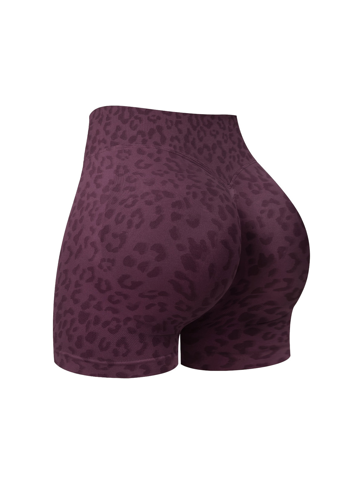 Leopard Seamless Ribbed Biker Shorts - Plum