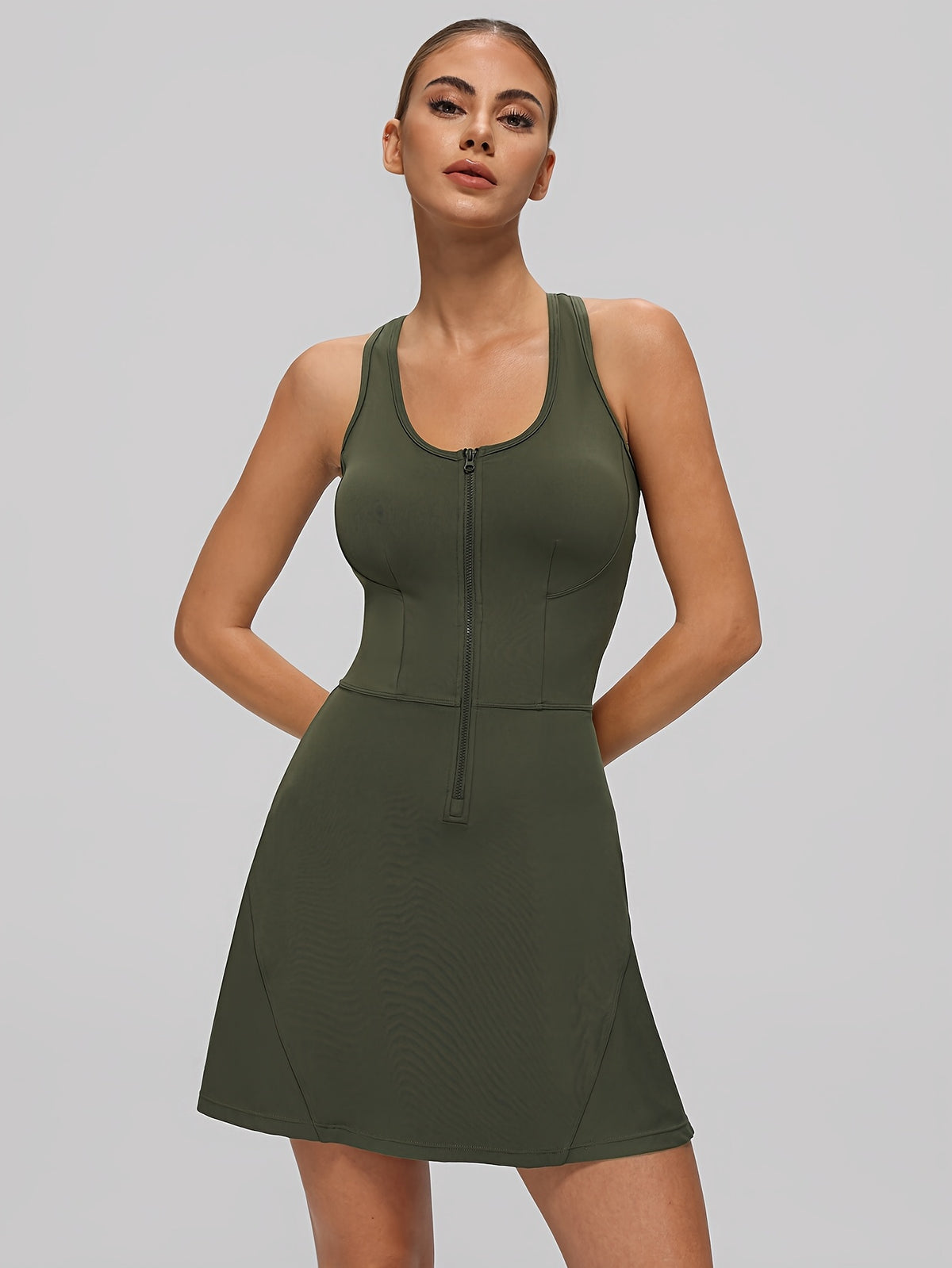 Sleeveless Zip Tennis Dress - Olive