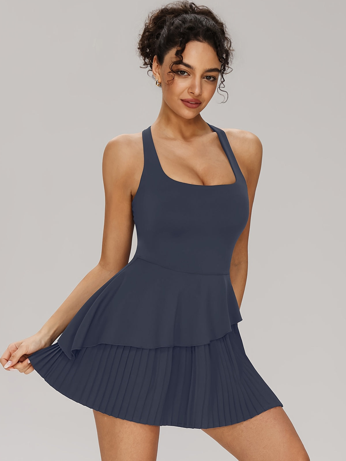 Pleated Tie Back Tennis Dress - Navy