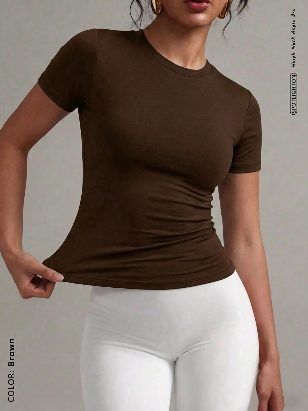 Slim Fit Short Sleeve Sports Tee - Coffee