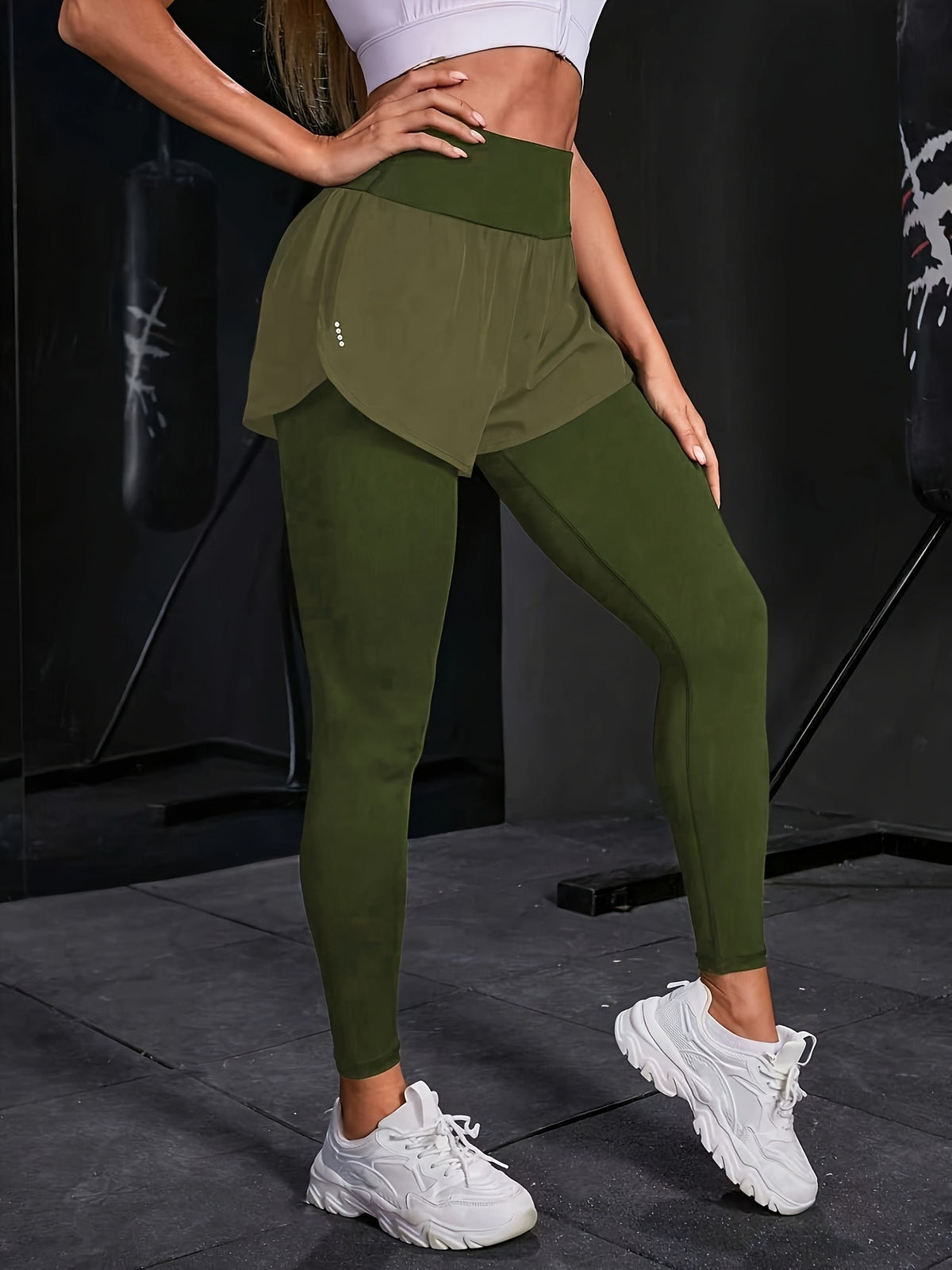 2-in-1 Glitter Polka Dot Sport Pants - Olive