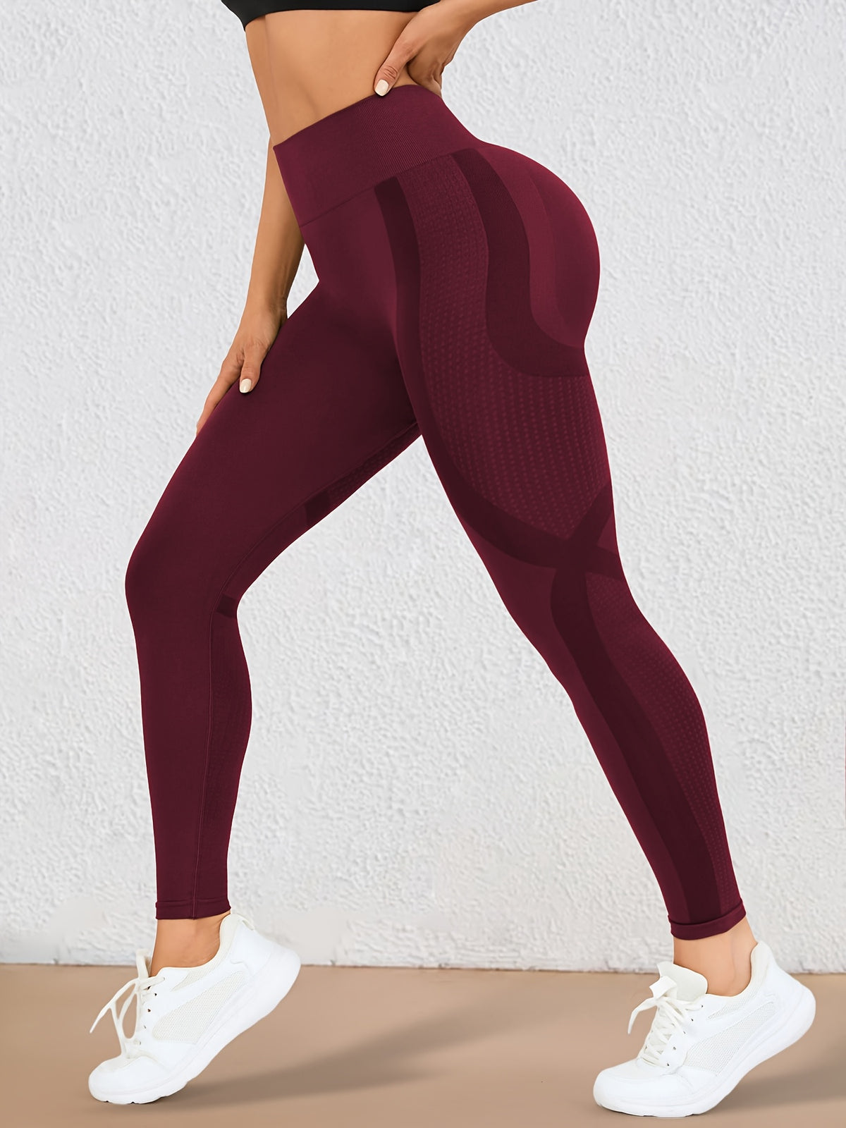 Wide Waistband Lifting Leggings - Burgundy