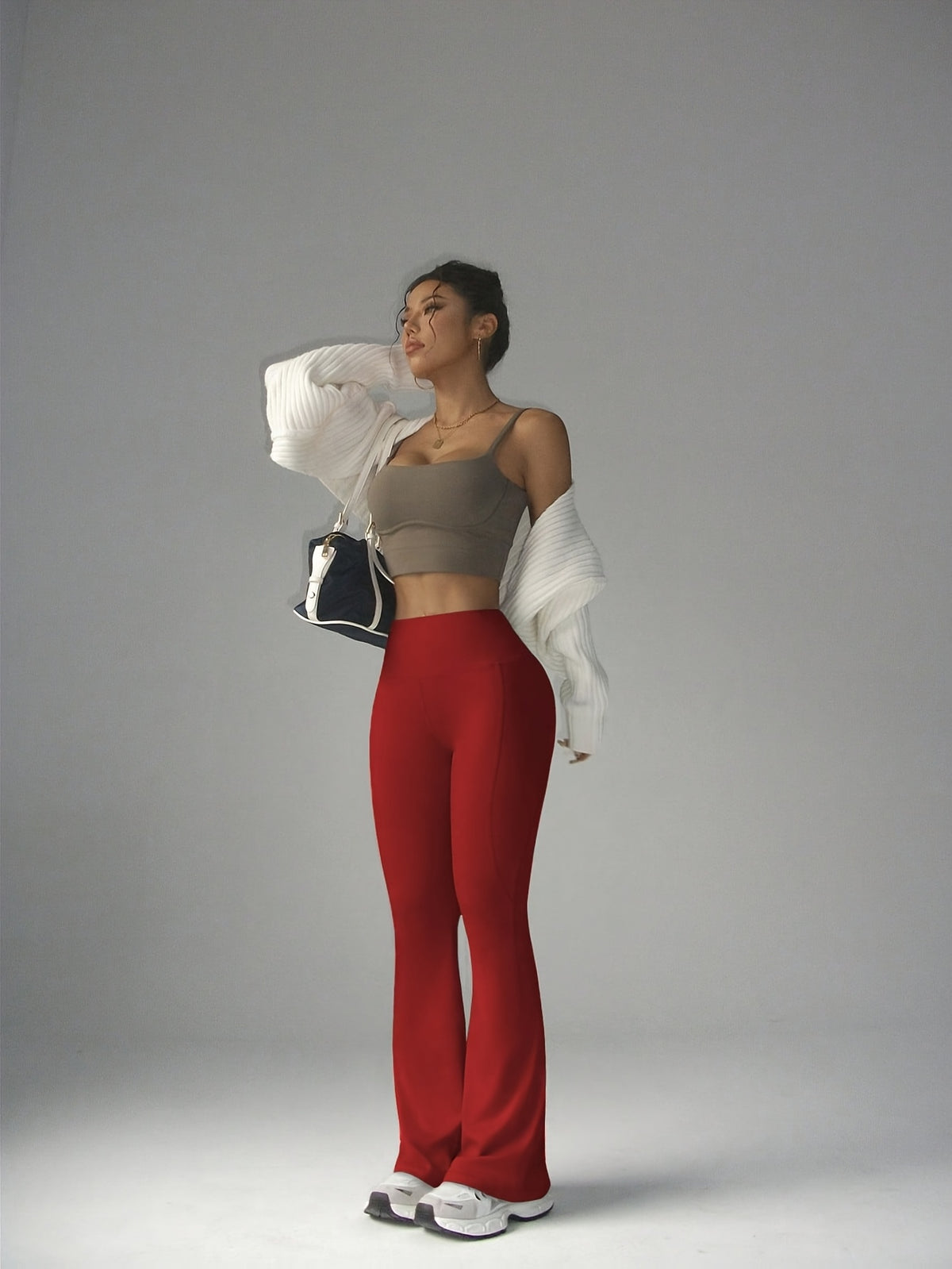High Waist Flare Pants - Red