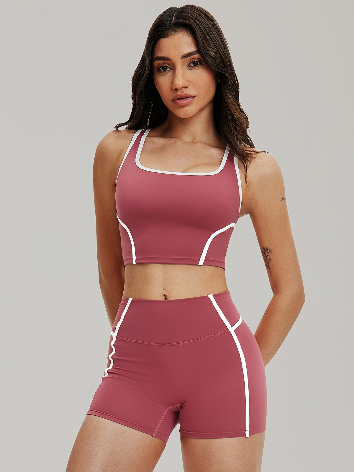 Striped Tee & Shorts Set - Dusty Rose