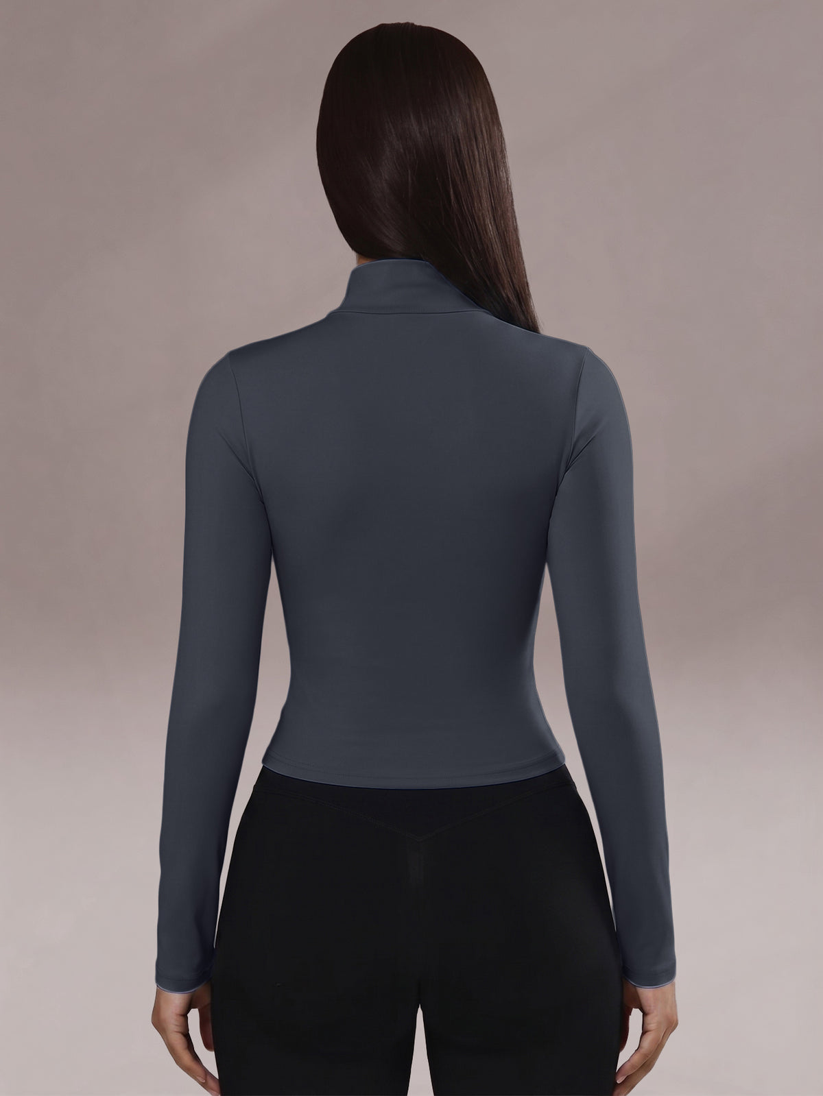Half Zip Curved Hem Top - Dark Gray