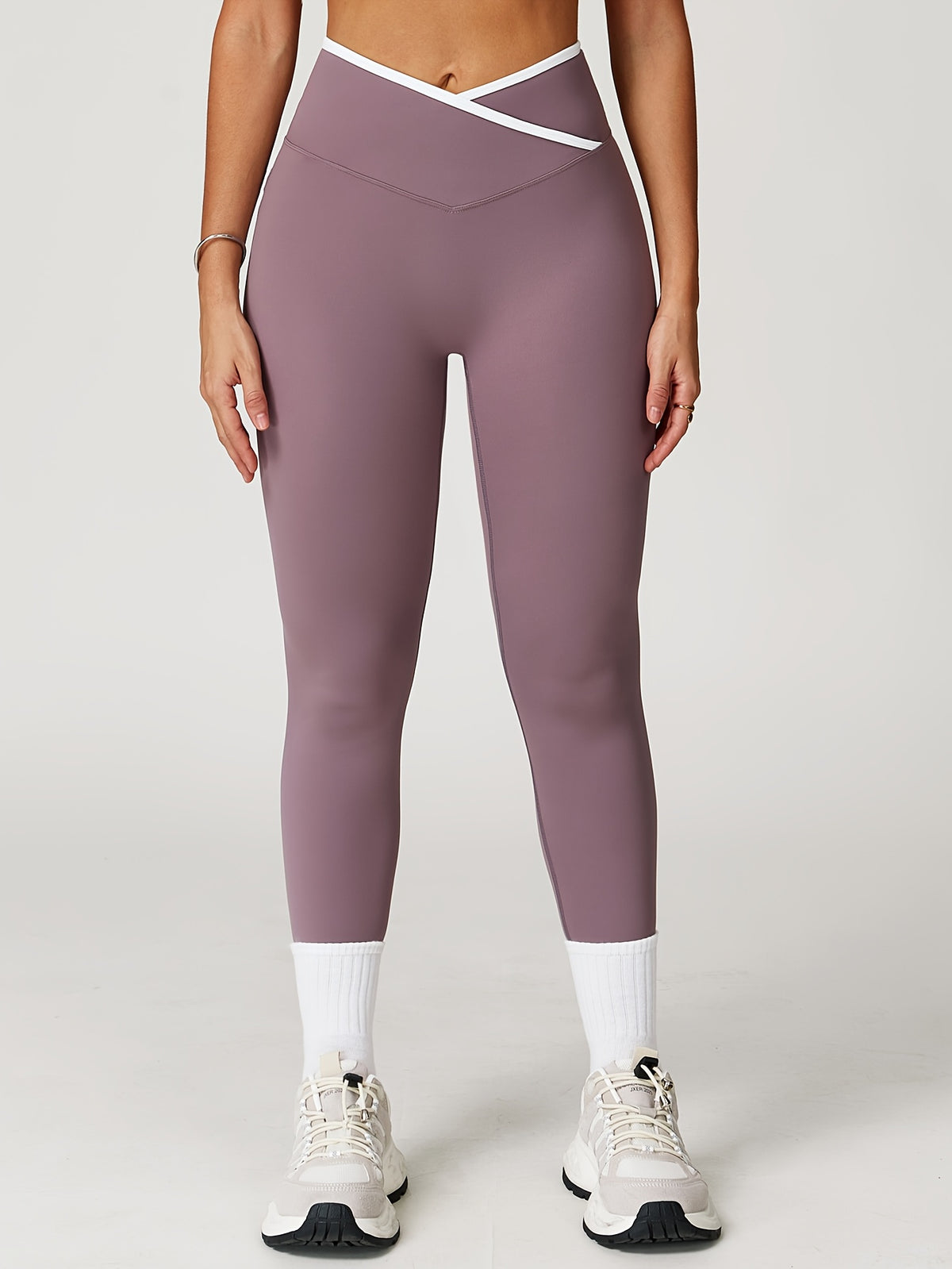 Cross Waist Seamless Leggings - Light Purple