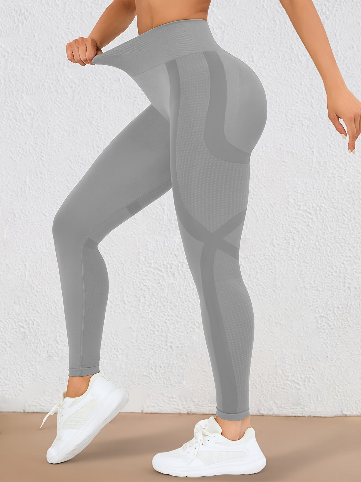 Wide Waistband Lifting Leggings - Grey