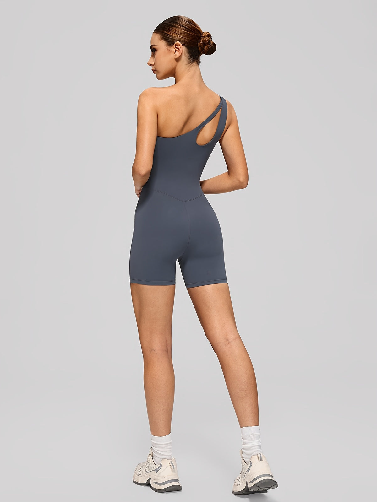 One Shoulder Cutout Short Jumpsuit - Sea Blue
