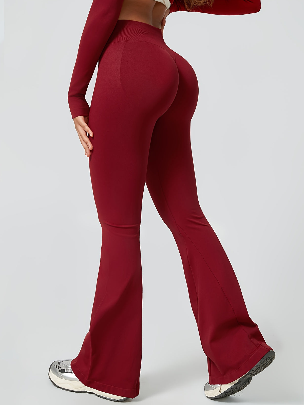 High Waist Lifting Flare Leggings - Wine Red
