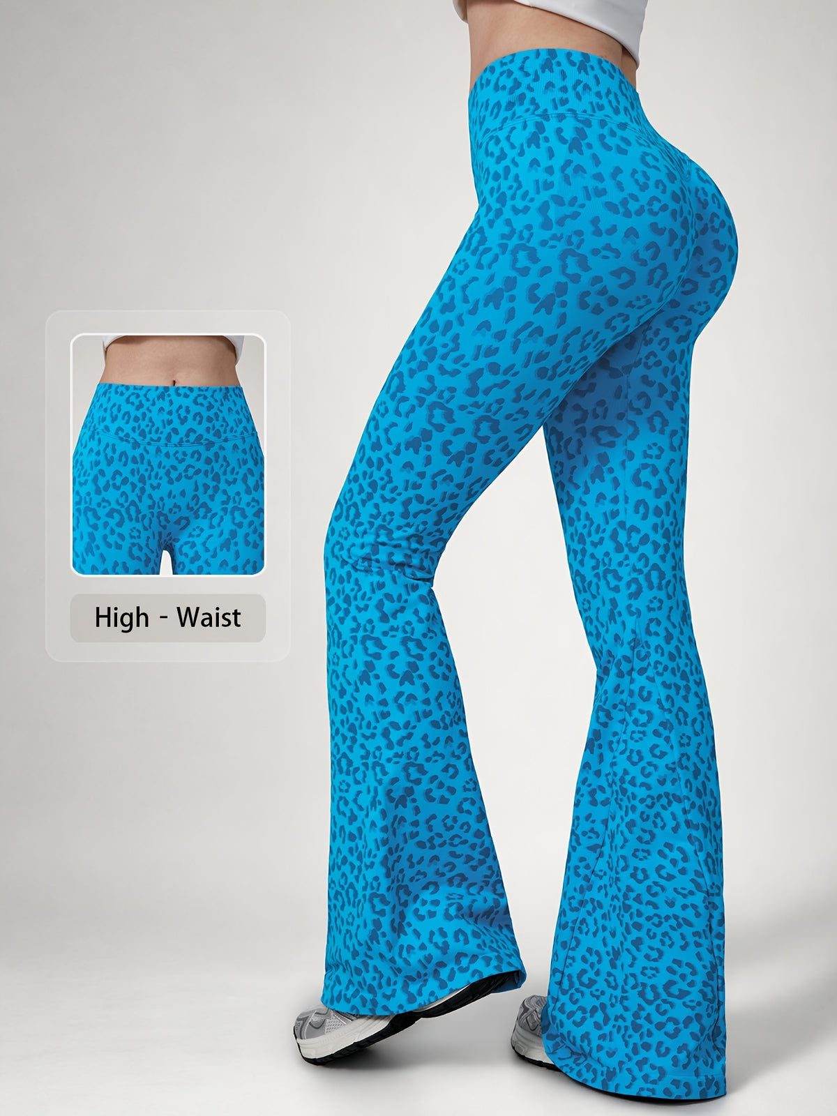 Leopard Print Flare Leggings - Blue