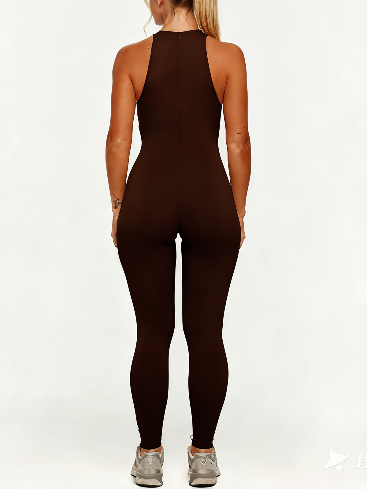 Sleeveless Back Zip Jumpsuit - Coffee