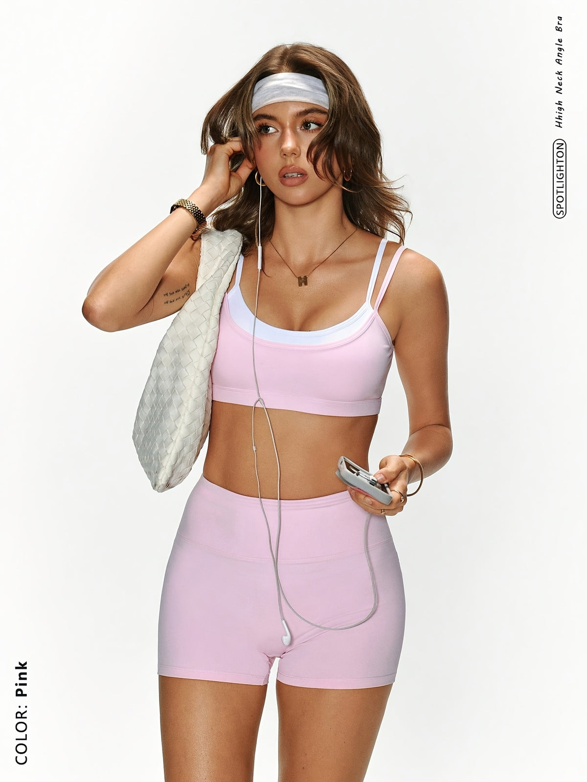 Contrast Strap Bra & Shorts Set - Pink