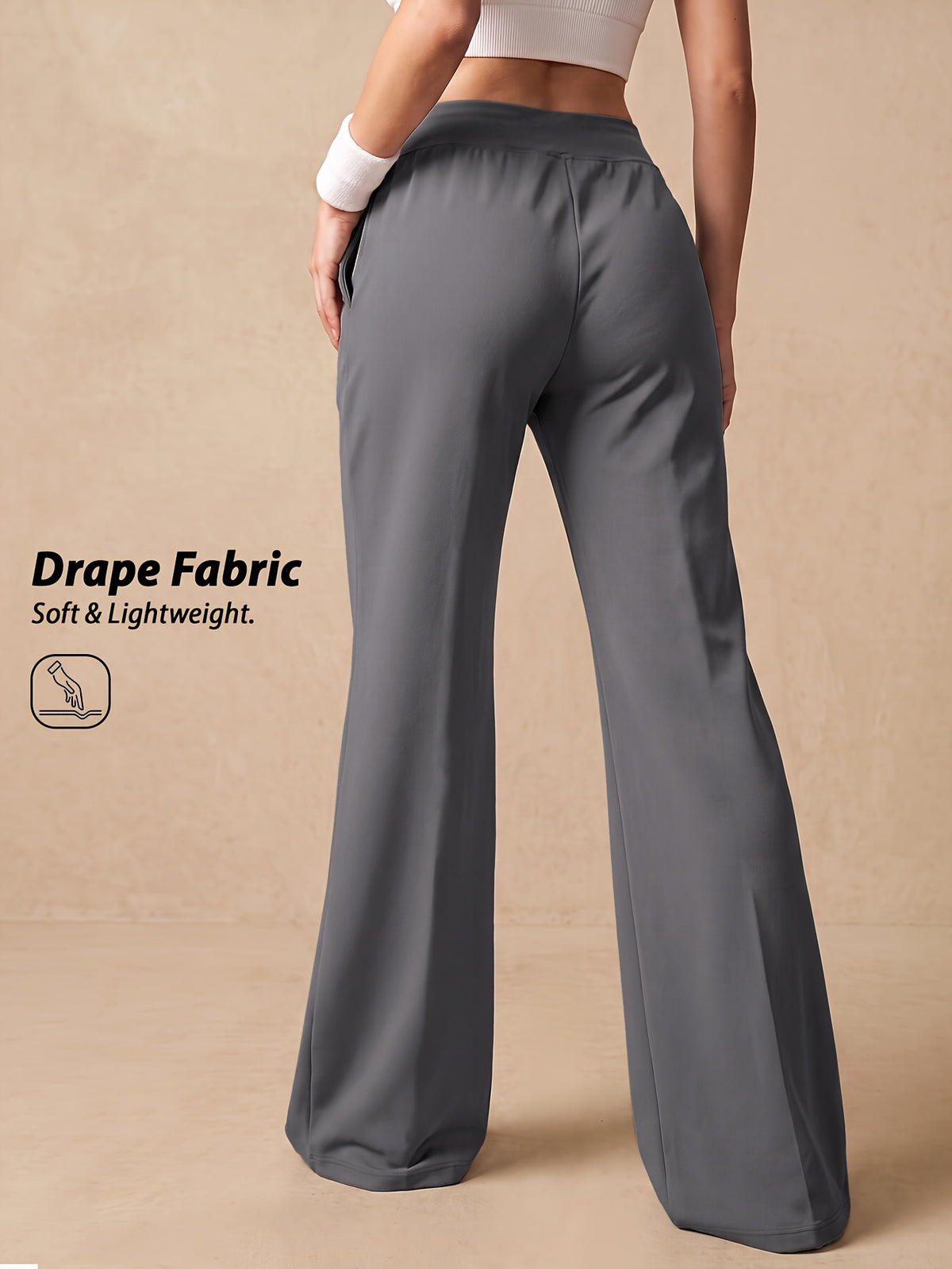 Drawstring Wide Leg Pocket Yoga Pants - Grey