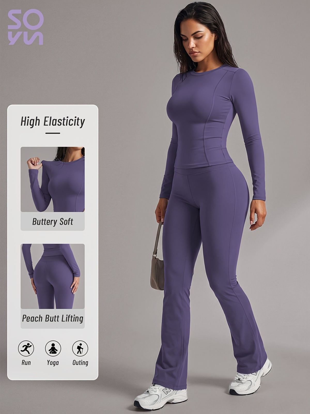 Long Sleeve Tee & Lift Yoga Pants Set - Dark Purple