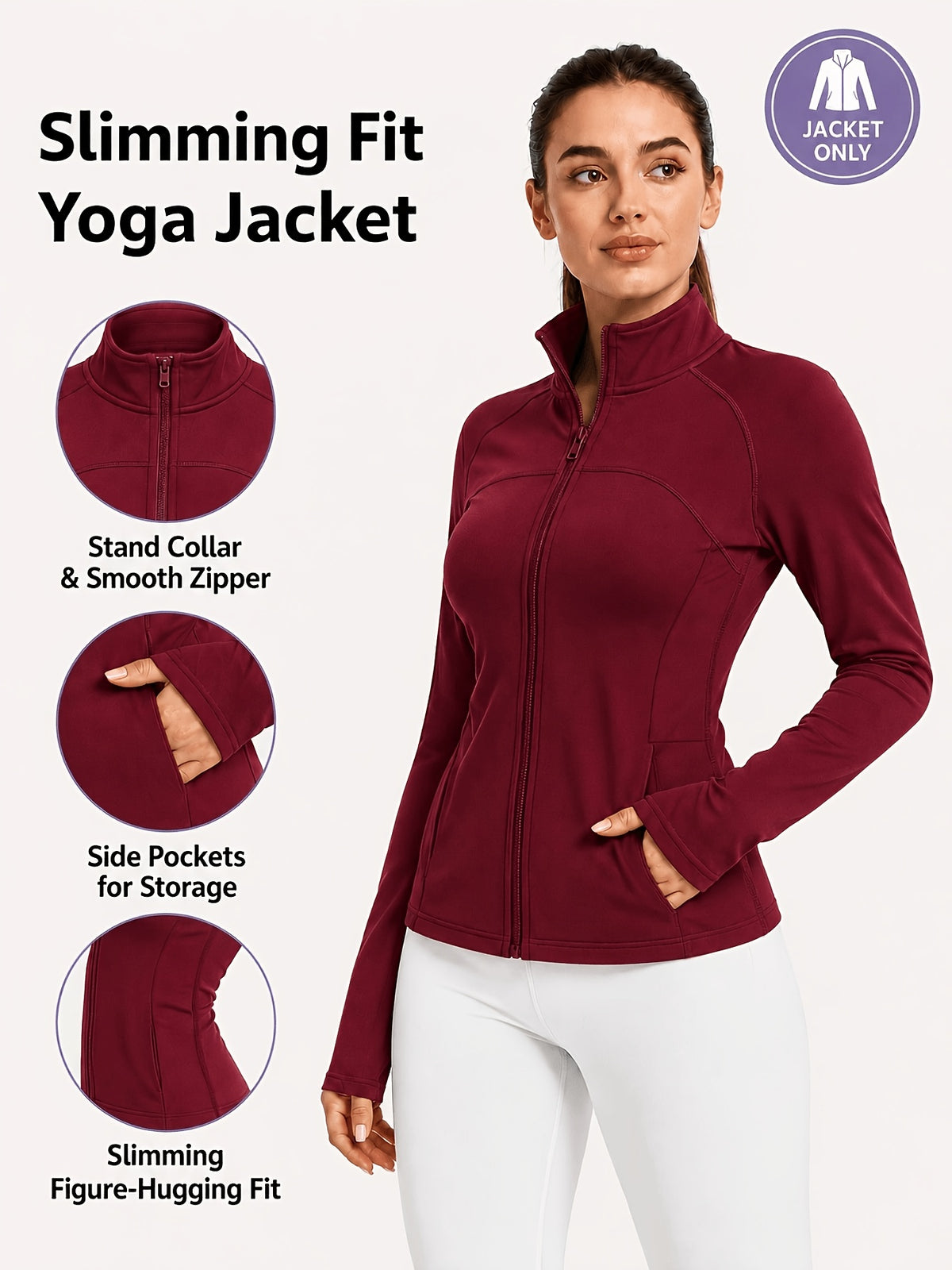 Stand Collar Double Sided Zip Jacket - Burgundy
