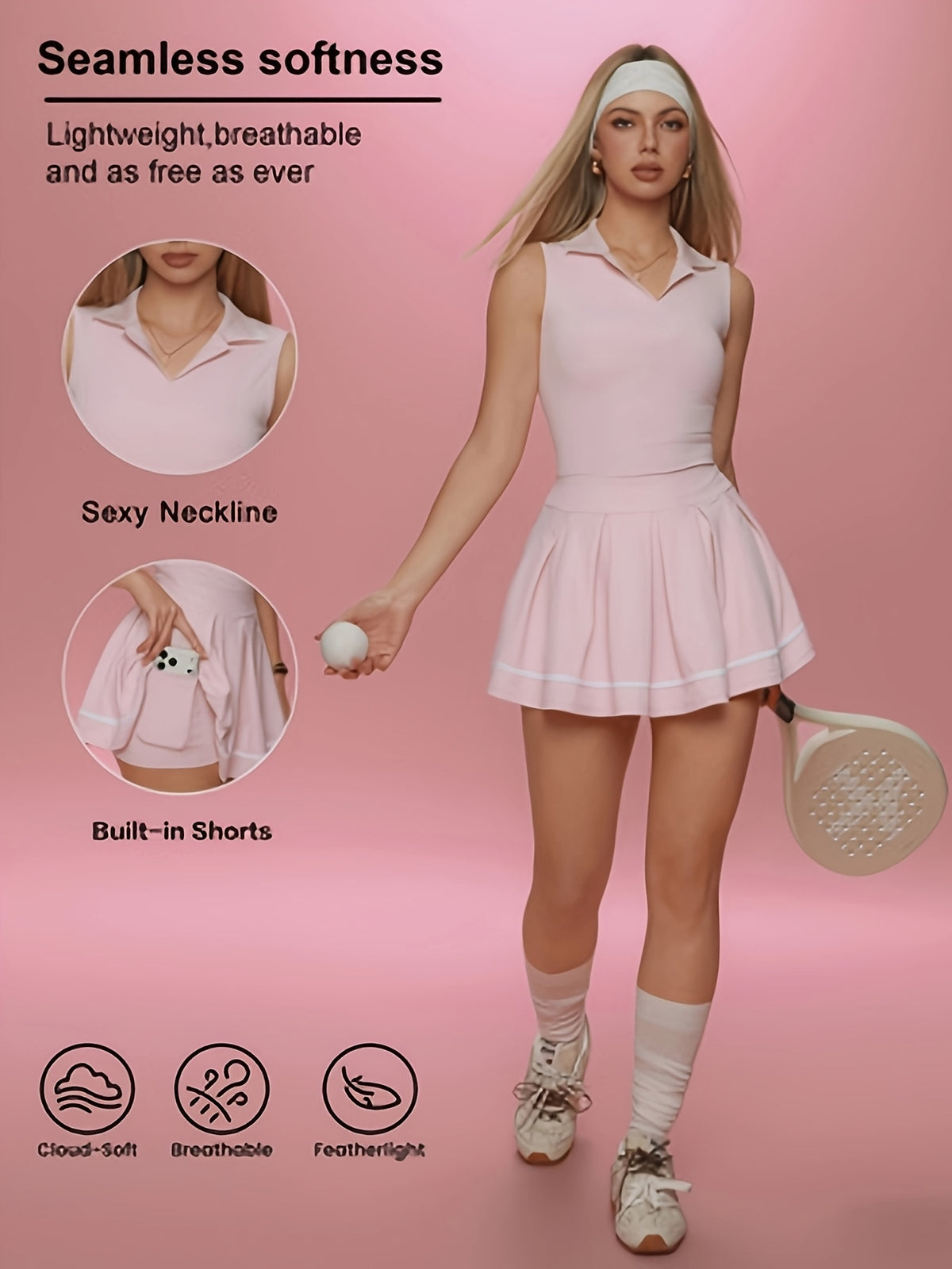 Ruffle Collar Tennis Dress - Pink
