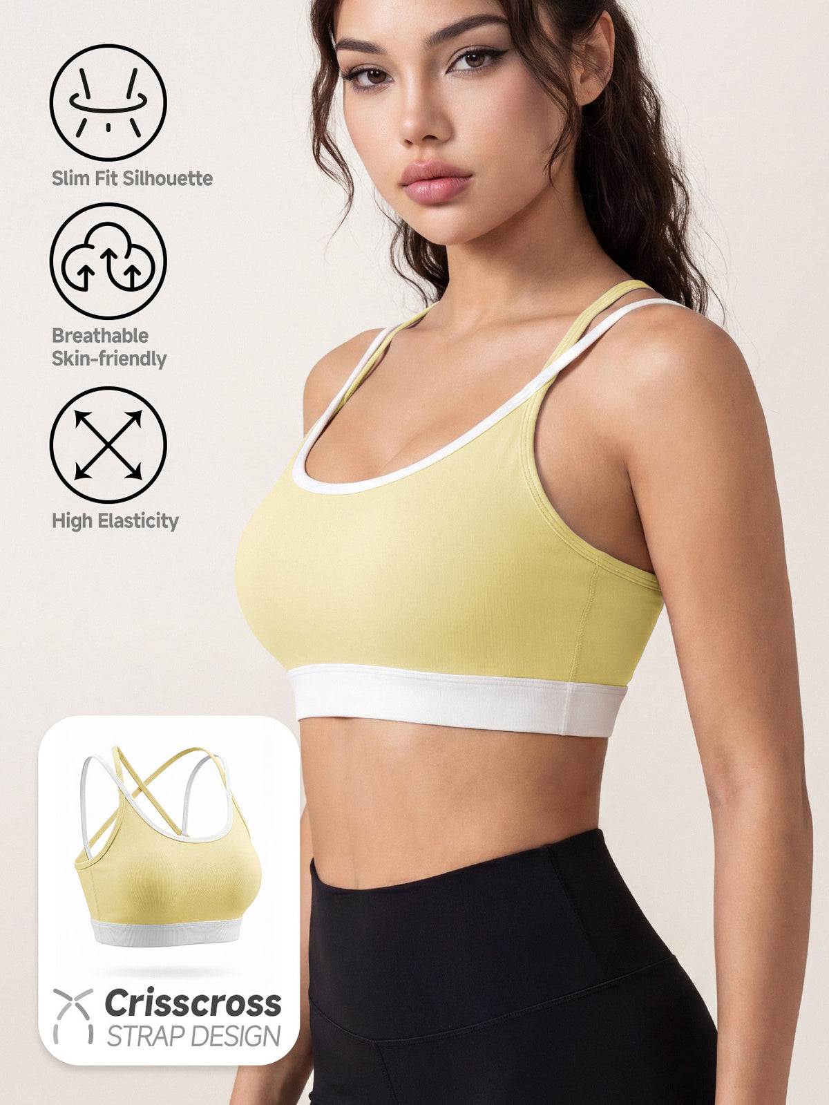 Contrast Band Sports Bra - Yellow