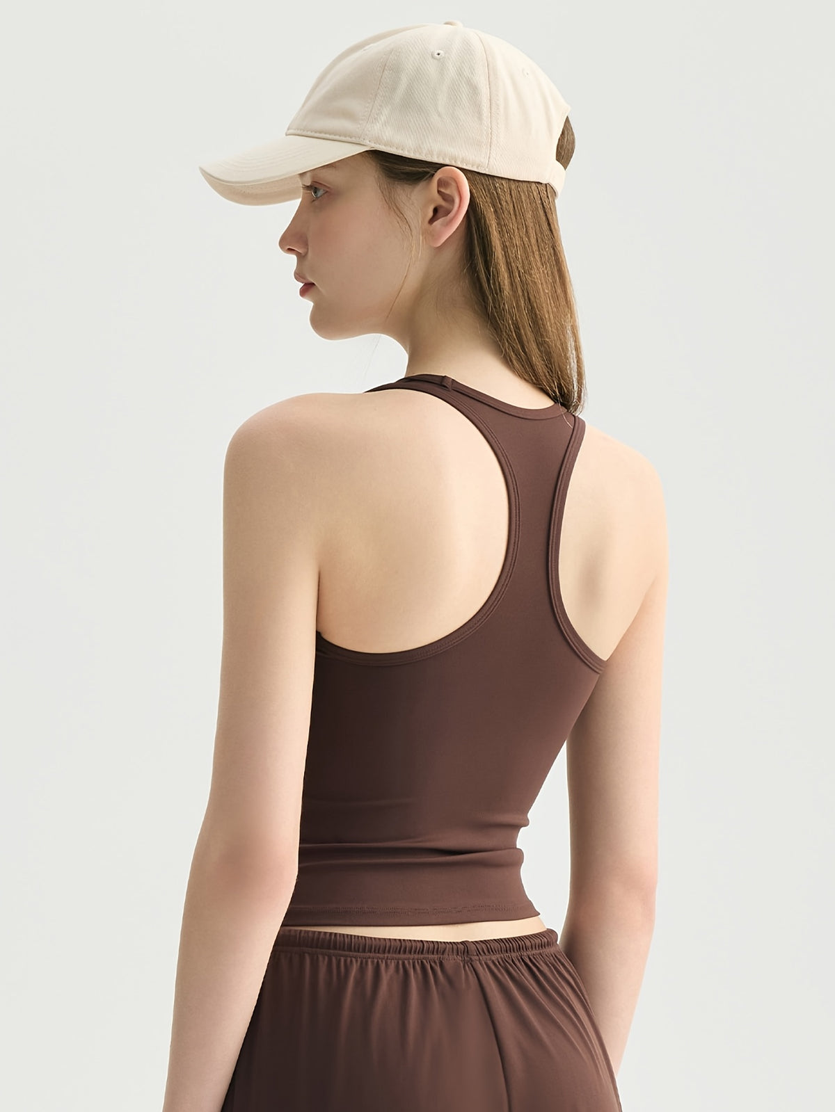 Padded Vest & Wide Leg Pants Set - Coffee