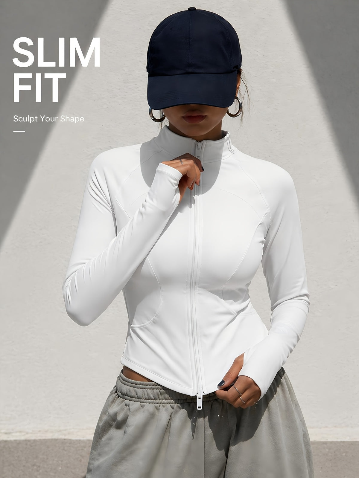 Double Zip Stand Collar Training Jacket - White