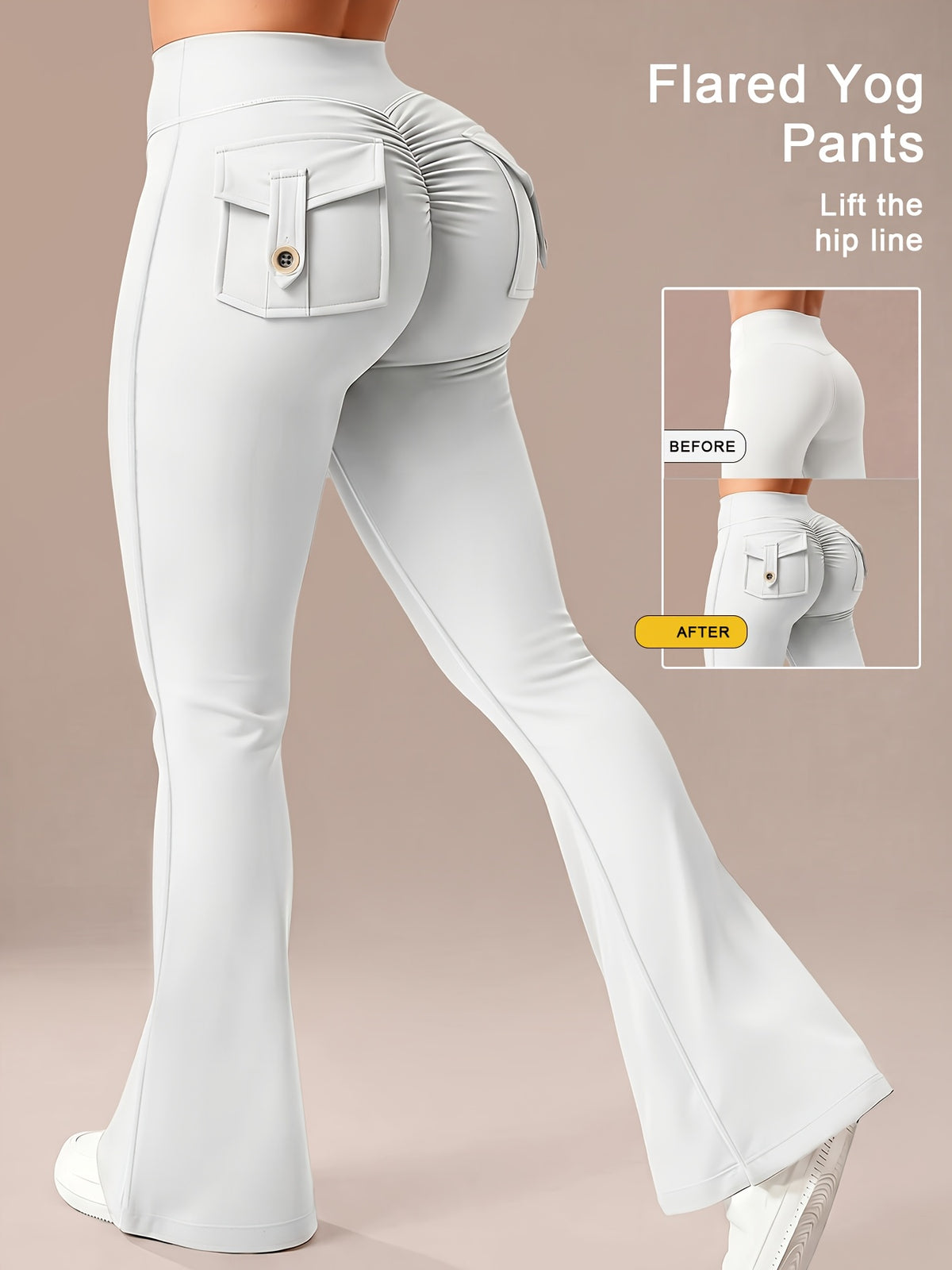 Pocket Flare Athletic Pants - Pearl White