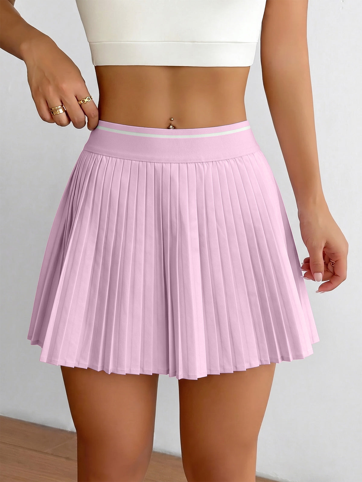 3 Pack Pleated Contrast Waist Tennis Skorts - Pink