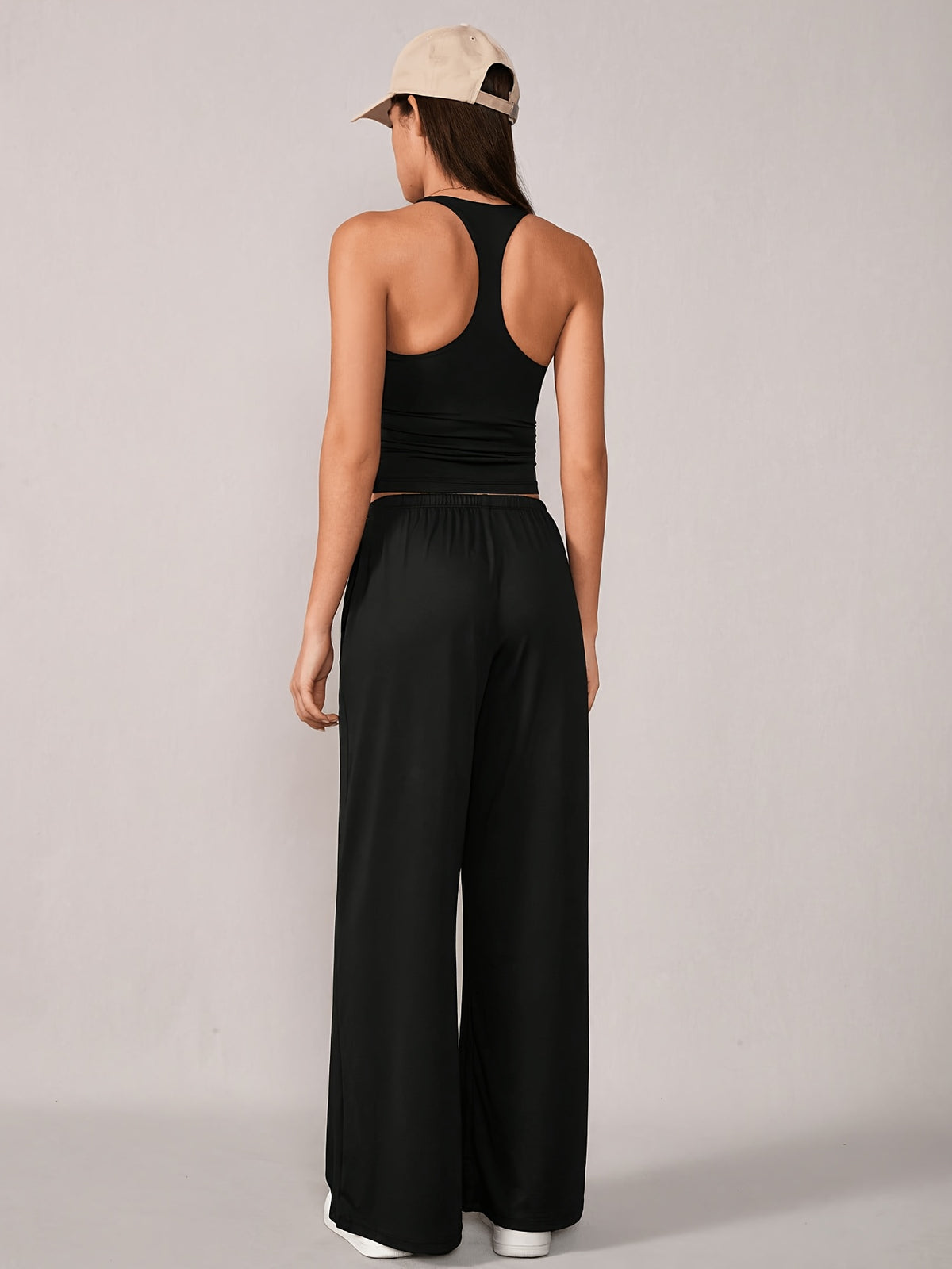 Racerback Tank & Wide Leg Pants Set - Black